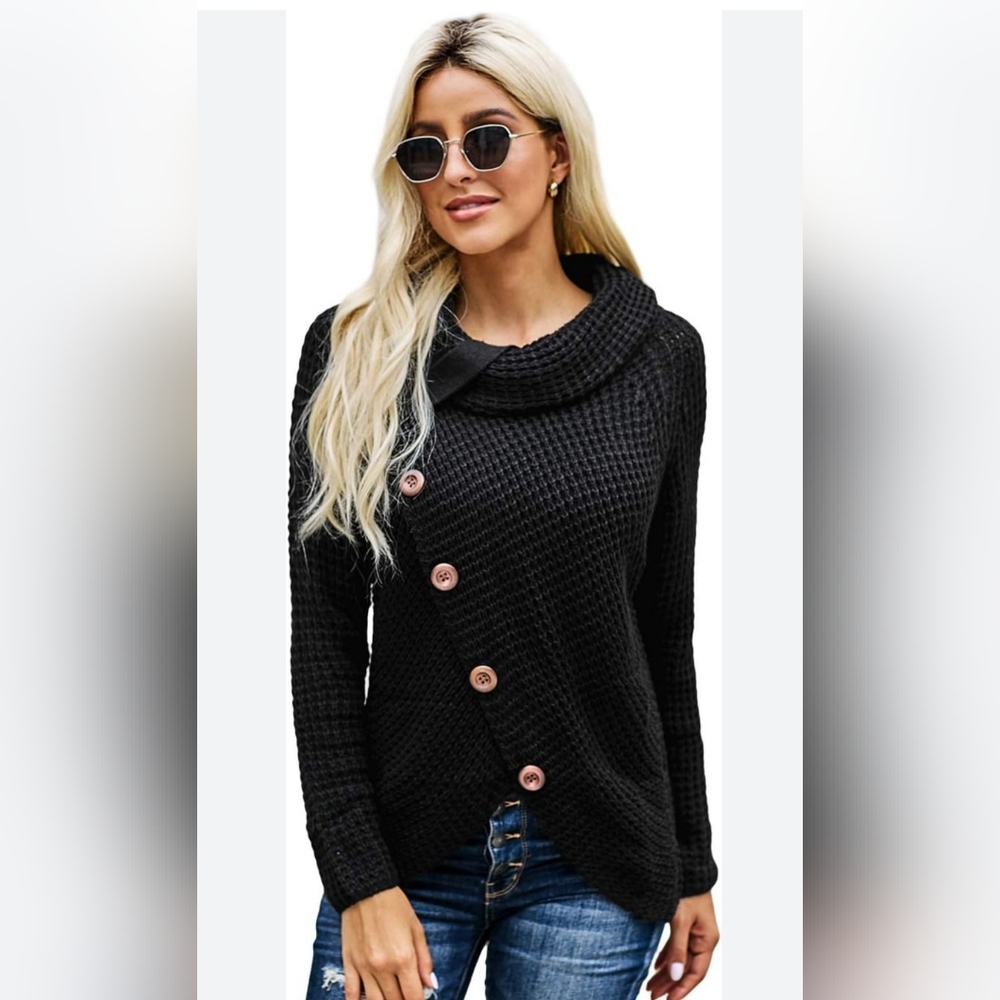Black Button-Down Women Sweater